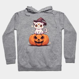 Cat ghost sitting on a pumpkin Hoodie